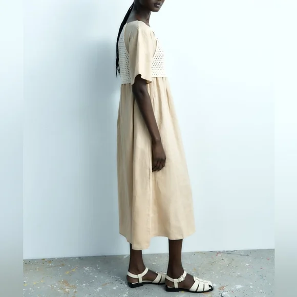 ZARA MIXED LINEN BLEND KNIT DRESS - Picture 3 of 9